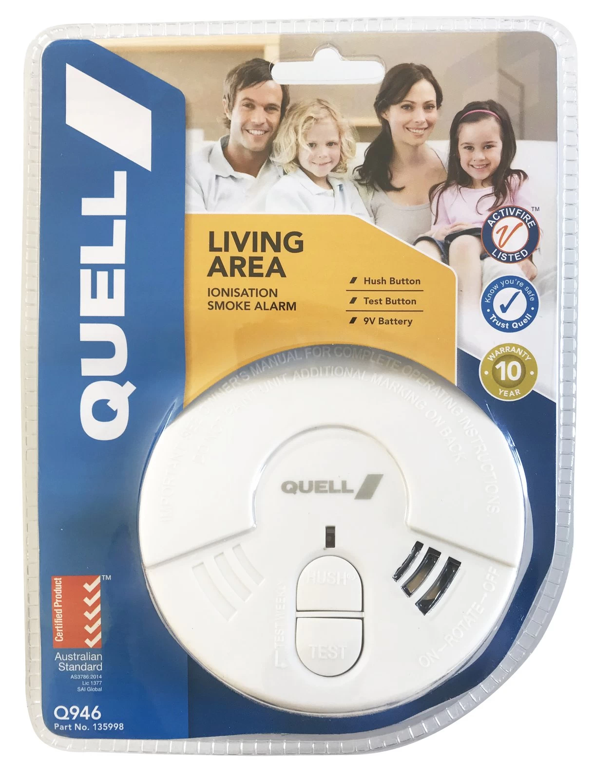 Quell Smoke Alarm 9V With Hush