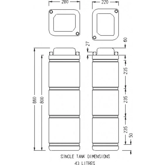 Camec Water Tank 43L 260mm (W) X 220mm (D) X 860mm (L) - Image 3