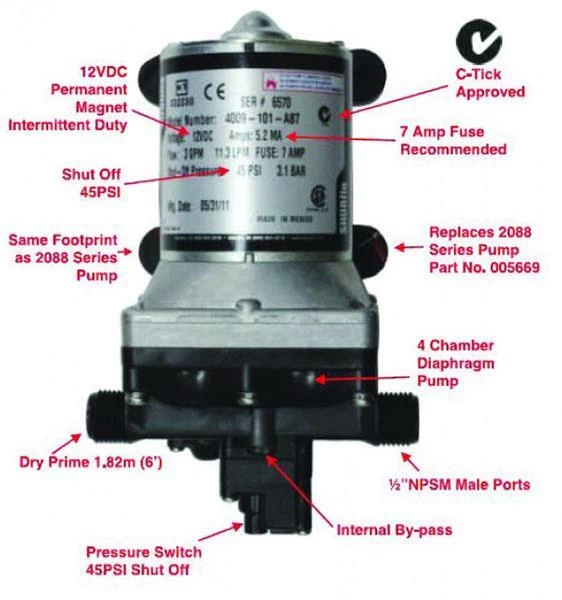Shurflo 4009 12V Fresh Water Pump With Twist On Filter - Image 2