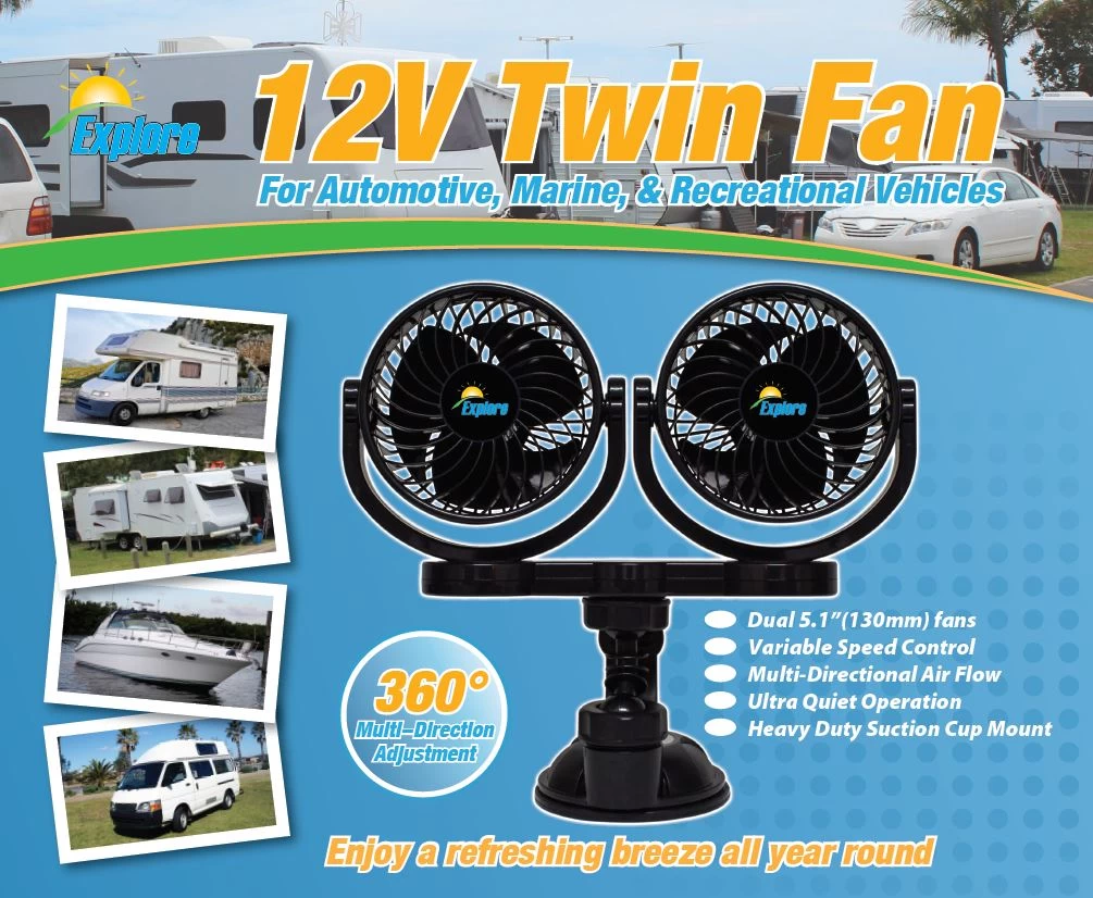 Explore 12V Twin Fan 5" With Suction Base - Image 3